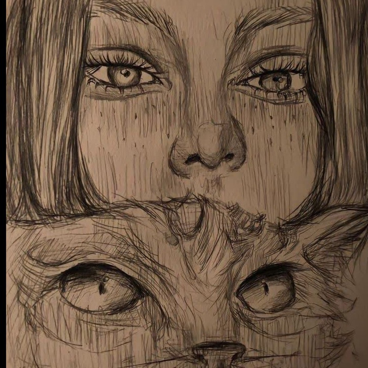 نقاشی گربه و دختر