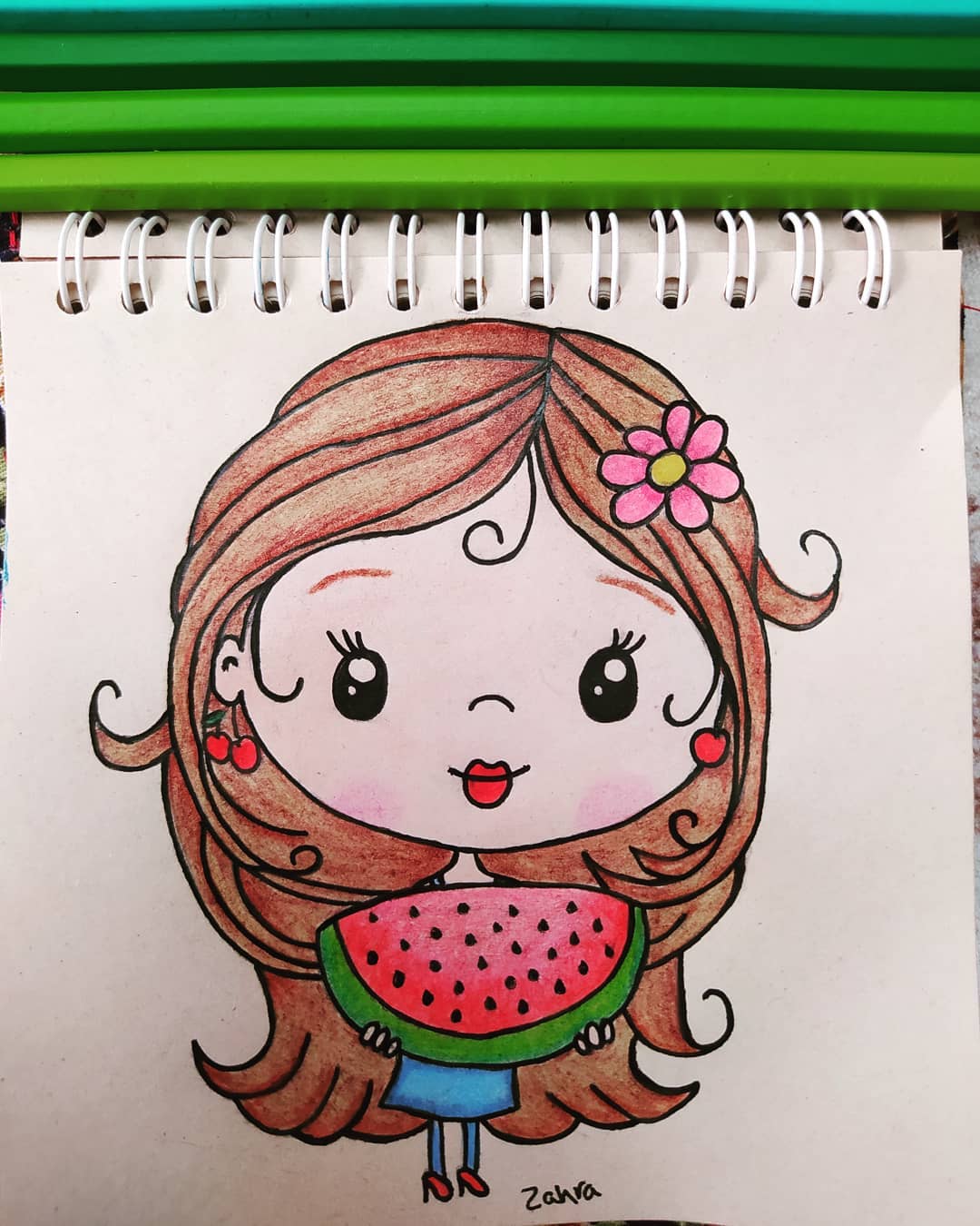 نقاشی دختر در حال هندونه خوردن