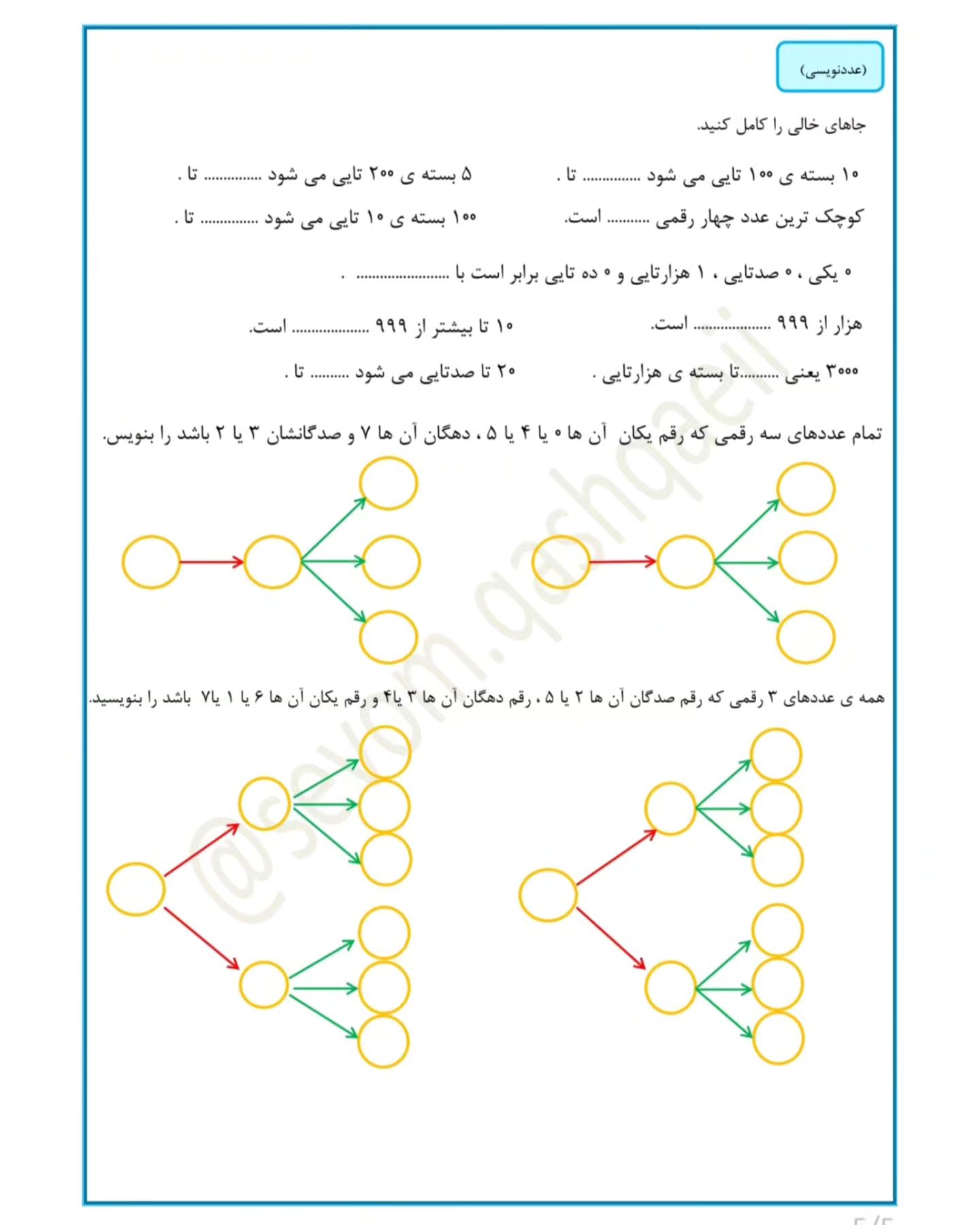 کاربرگ ریاضی سوم