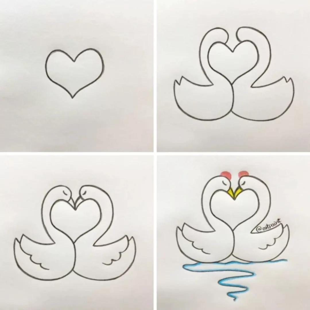 مراحل کشیدن دو قو