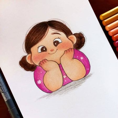 ایده نقاشی ساده دختربچه گوگولی