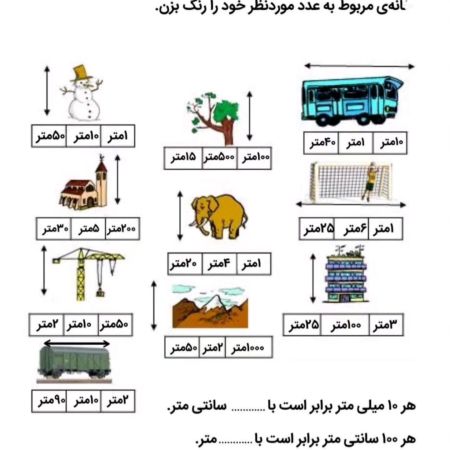 کاربرگ اموزش طول سوم دبستان