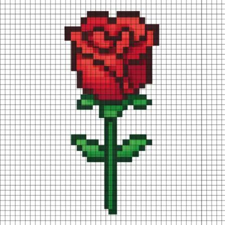نقاشی پیکسلی گل رز قرمز