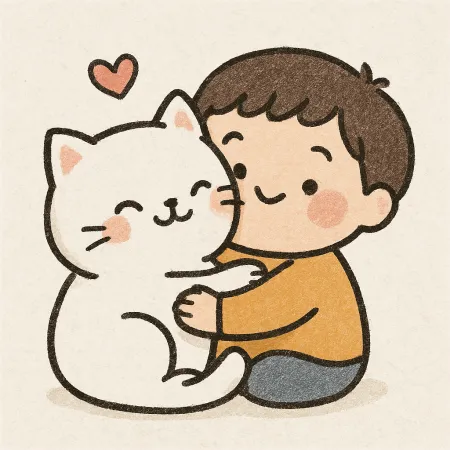 پسر با گربه نقاشی کیوت 🩷