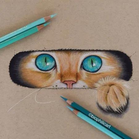 نقاشی هایپررئال چشم گربه