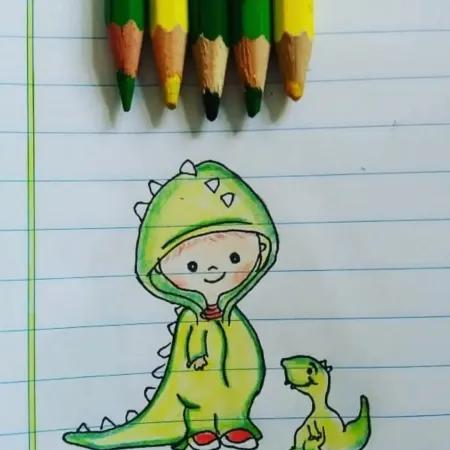 ایده نقاشی دایناسوری کیوت