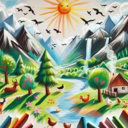 نقاشی کوهستان با مداد شمعی