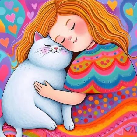 ایده نقاشی دخترو گربه