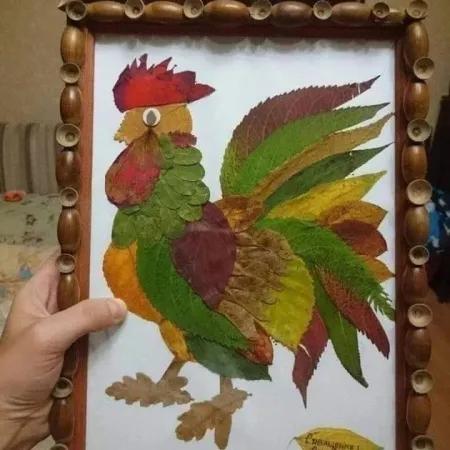 کاردستی جالب خروس با برگ درخت