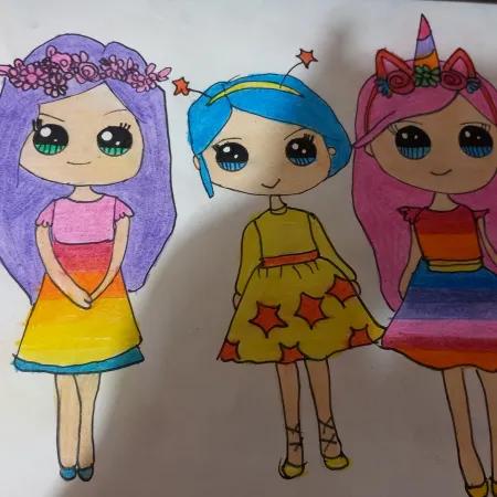 نقاشی کیوت از 3 دوست صمیمی