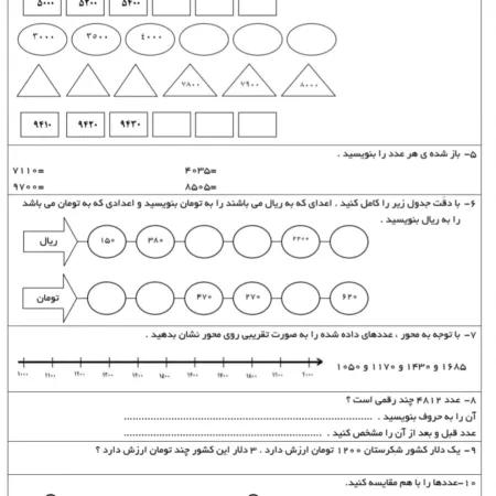 کاربرگ ریاضی سوم الگوها
