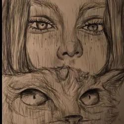 نقاشی گربه و دختر
