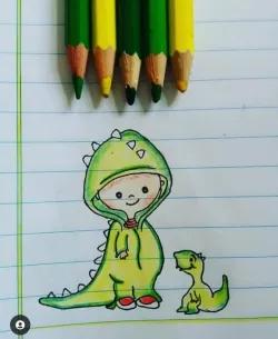 ایده نقاشی دایناسوری کیوت
