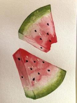 طراحی هندوانه با مداد آبرنگی
