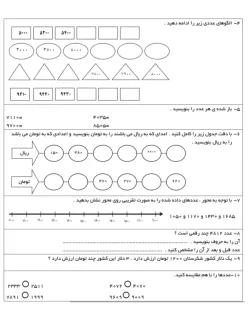 کاربرگ ریاضی سوم الگوها